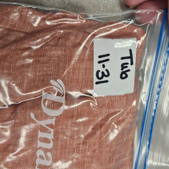 Isaac Mizrahi Linen V-Neck Top Roll Tab Sleeve Lagenlook Boxy Coral Natural L - Picture 9 of 9